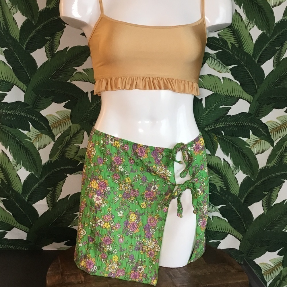 BIKINI sarong Wrap Skirt Bathing Cover-Up Floral Print Two Side Tie Small - Picture 4 of 9